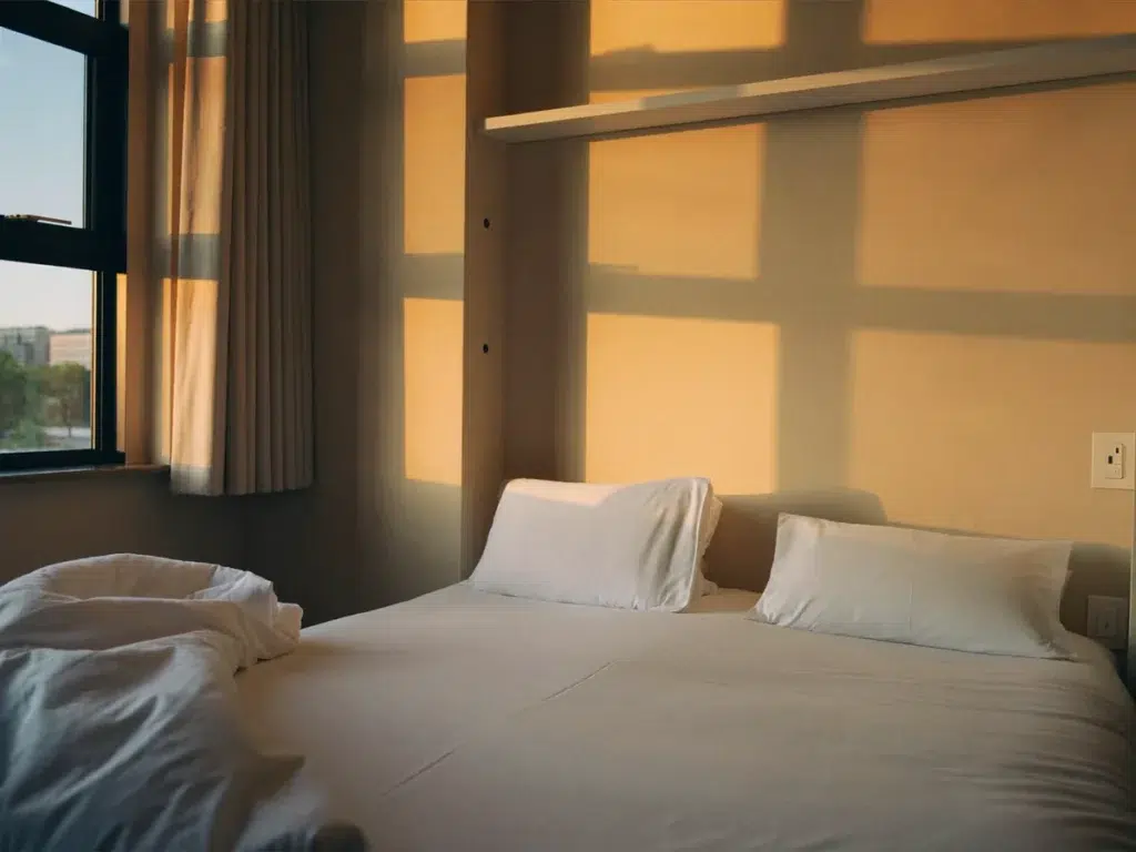 Outcall Massage Pricing in Bangkok, Explained A serene Bangkok hotel room with a neatly made bed and warm evening light